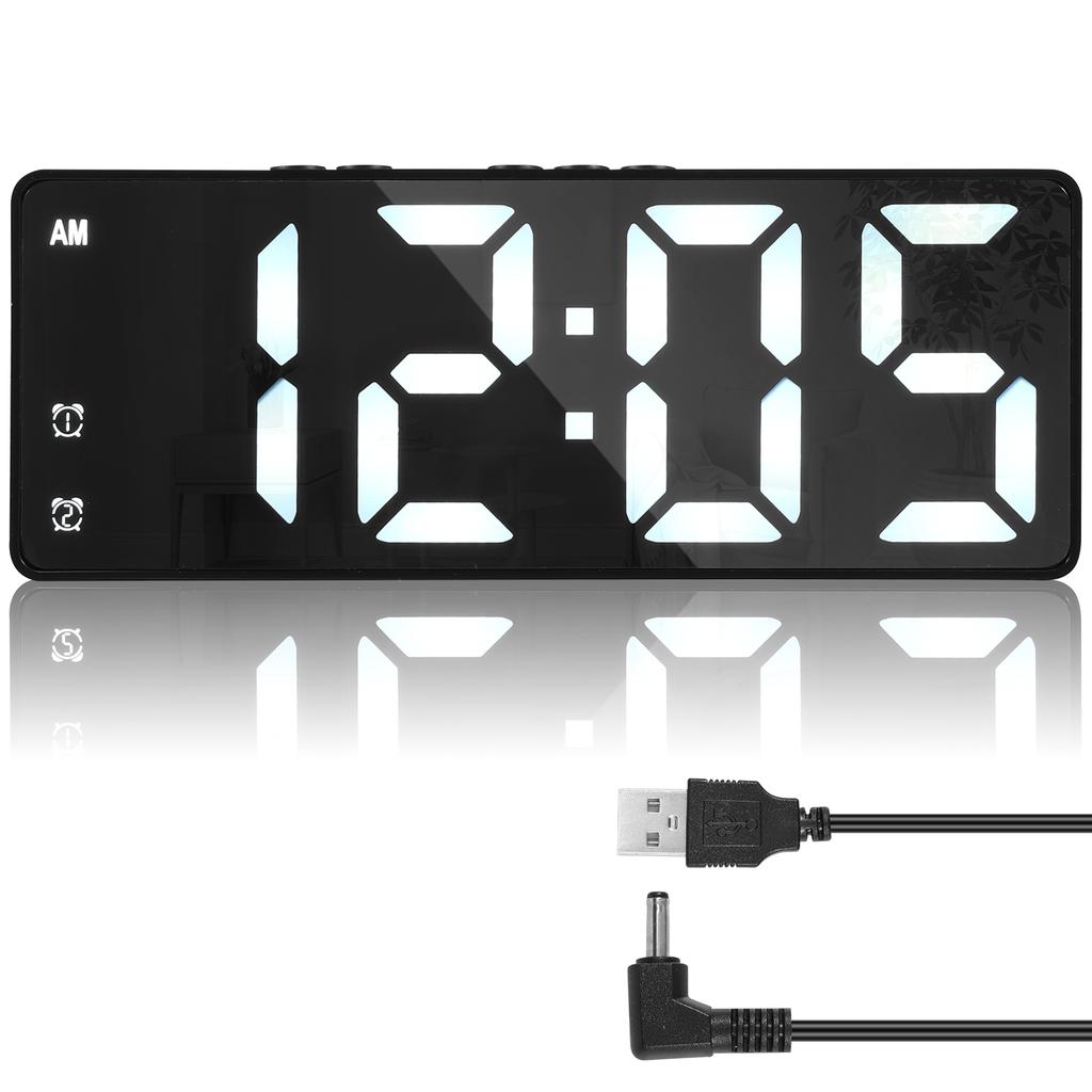 LED Digital Alarm Clock 12/24H Display 3 Levels Dimmable USB/Battery Operated Desktop Clock Voice Control Bedside Alarm Clock