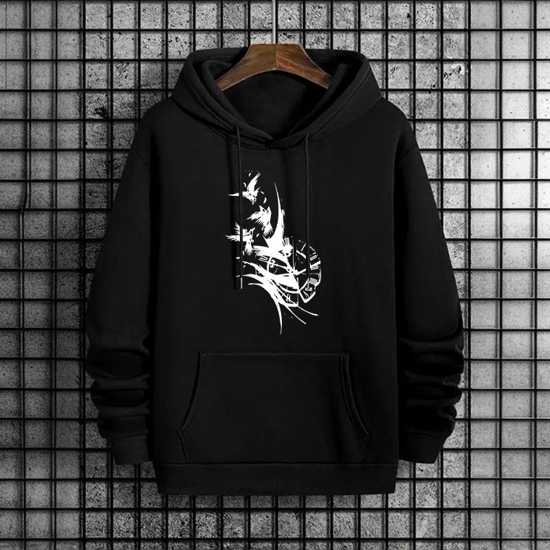 2025 Male Trendy Casual Winter Hoody Outerwear Ancient Raven Pattern Mens Hoodies Urban Streetwear Hip Hop Hooded Sweatshirt