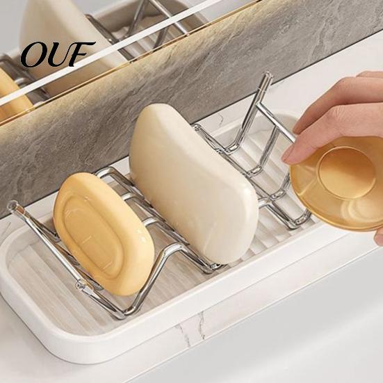 Stainless Steel Soap Tray 3-Compartment Storage Rack, Holder with Removable Kitchen Sink Rack Water Tray, Hollow Tilt Design Organizer for Bathroom