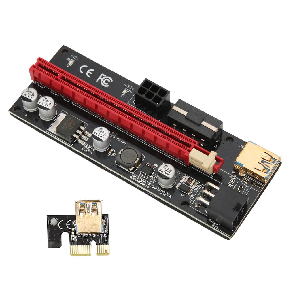 Placa Riser PCIE 1X para 16X 4 Capacitores Sólidos Interface 6 PIN Cabo USB Design de Fivela Fixa PCIE GPU
