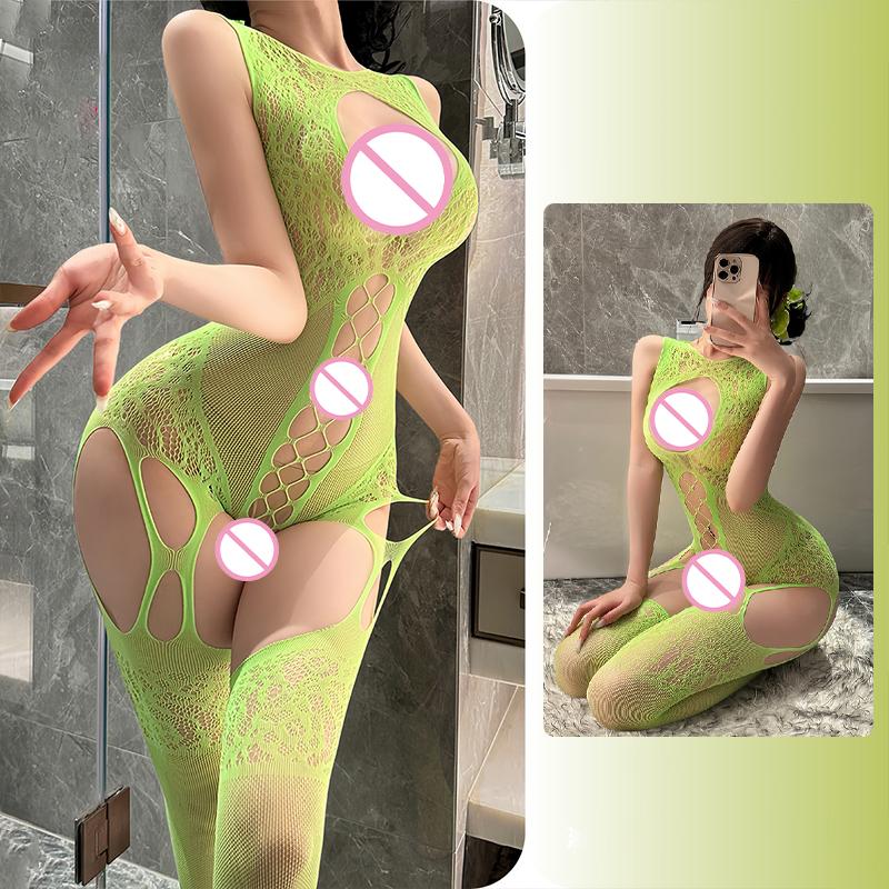Sexy Burst Models Erotic Lingerie Female Foreign Trade Open Gear Body Stockings Large Size See-through Erotic Net Clothes