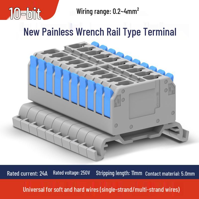 PT4 Rail-Mounted Terminal Block: Solderless, Painless Wrench-Free Copper Wire Connector UK