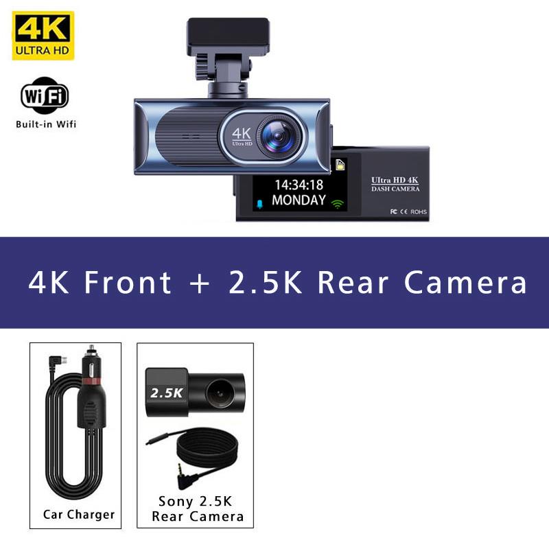 4K WIFI Dash Cam GPS 3840*2160P Car DVR Front and 2.5K Rear Dual Lens Auto Car Camera With Night Vision G-Sensor 24H Parking