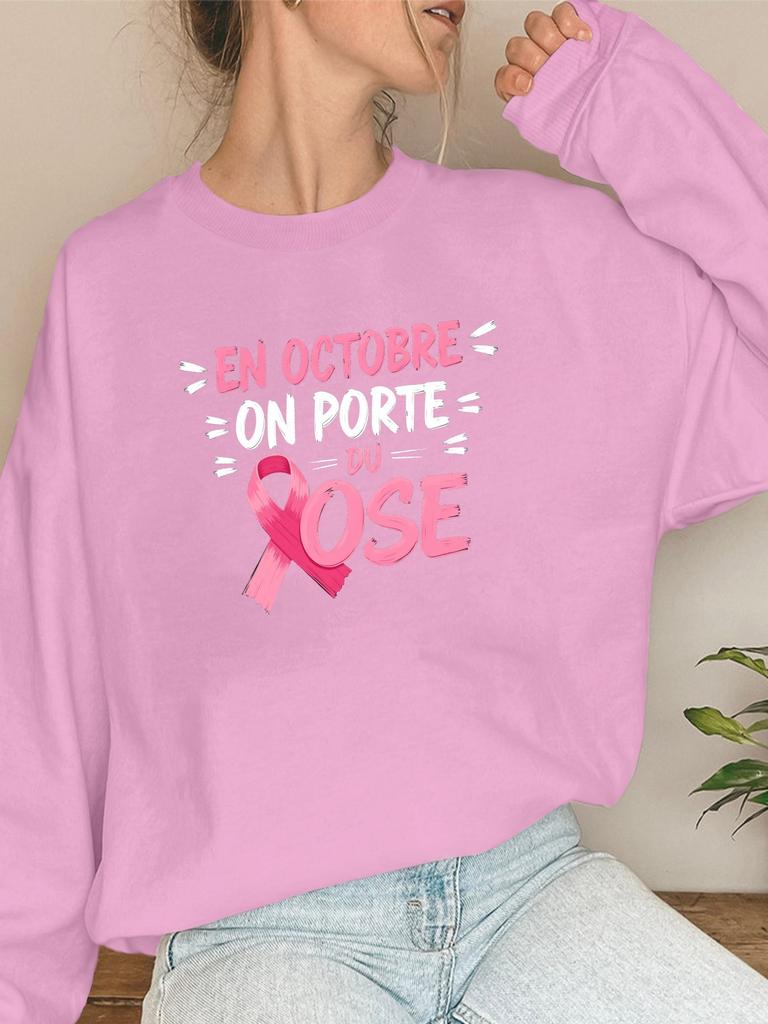 ribbon Funny French Quote October Pink women's sweatshirts