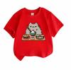 Cute Sushi Cat Print Kids 100% Cotton T-Shirt Boys Girls Crew Neck Short Sleeve Casual Summer Comfortable Pullover Tops Kawaii Food Animal Pattern Tee