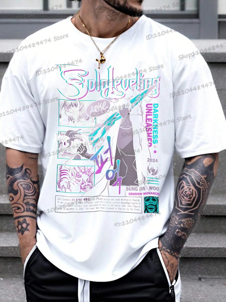 Solo Leveling T-shirt Harajuku Anime Men Streetwear Sung Jin-Woo Graphics Fashion Women Tshirt Cotton Oversized Comic T Shirt