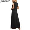 BITCED Women's Summer Solid-Colour Casual Loose-Fit Pocket Dress Long Dress