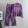 Women's Ink Painting Knit Pullover & Wide-Leg Pants Set - Autumn/Winter Casual Two-Piece