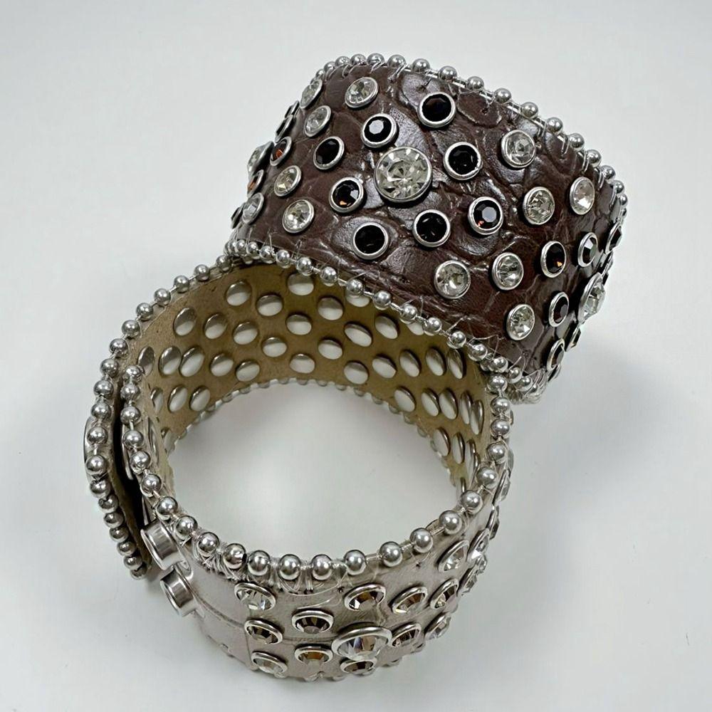 Zinc Zinc Alloy Pu Leather Bracelet Adjustable Hip-Hop Bangle Jewelry Rhinestone Bracelet  Party