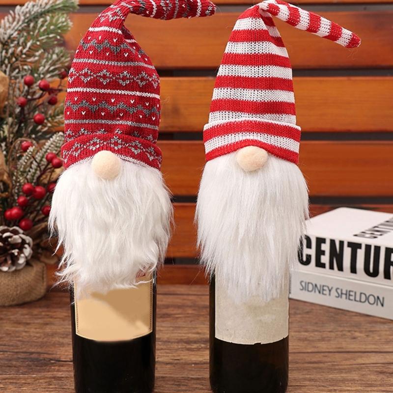 Santa Face Knitted Bottle Toppers Holiday Homes Decors For Christmas Dining Table Centerpieces And Kids Friendly