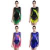 Damen Gradient Leotard Kleid Langarm Ärmellos Strasssteine Unregelmäßiger Netzsaum Eiskunstlauf Ballett Body