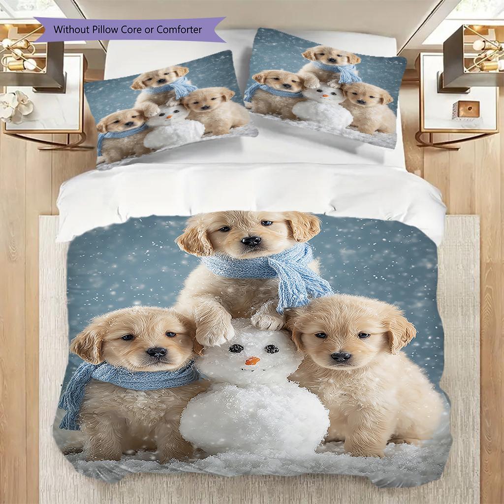 Golden Retriever Muster Bettwäsche Steppdecke Set Bettbezug Kissenbezug Heimdekoration Geburtstagsgeschenk (1 Bettbezug + 2 Kissenbezüge, ohne Füllung)