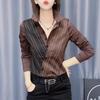 Spring Autumn New Fashion POLO Collar Long Sleeve Striped Women's Button Temperament Thin Shirts