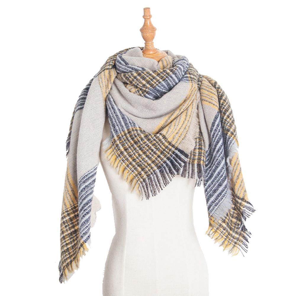 Europäisch-Amerikanisches Bouclé-Garn Plaid Dreieckstuch Schal - Frühling Herbst Winter Halswärmer