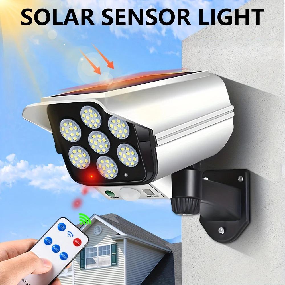

Outdoor Solar Lights with Motion Sensor Remote Controller FloodLights Wireless 77LED Fake Security Camera for Garden Decoration 1pcs синій