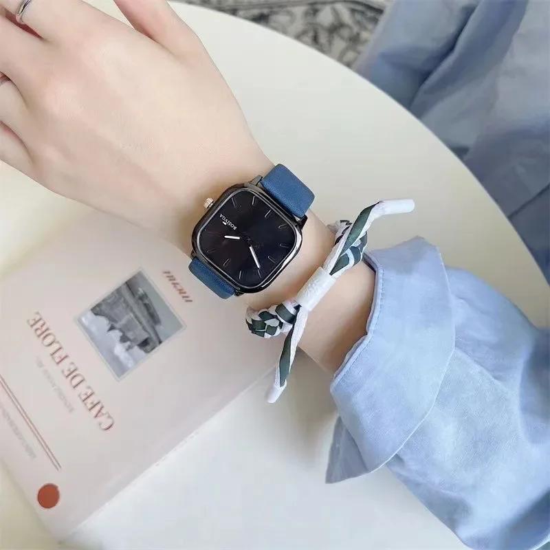 Fashion Retro Square Men Watches Minimalist Quartz Watches for Man Casual Leather Strap Wristwatches Reloj Hombre (No Bracelet)