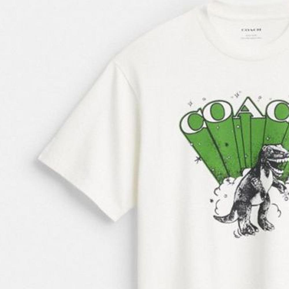 Coach FW24 Round Neck Dinosaur Pattern Short Sleeve T-Shirt Men T-Shirts Ivory CW701-NFY