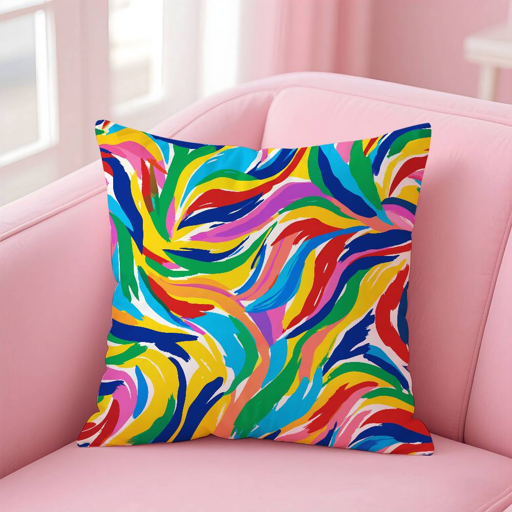 ART Abstract Colorful Pattern Pillow Case Comfort Sofa Bed Silky Elegant Invisible Zipper Custom Decorative Cushion Cover