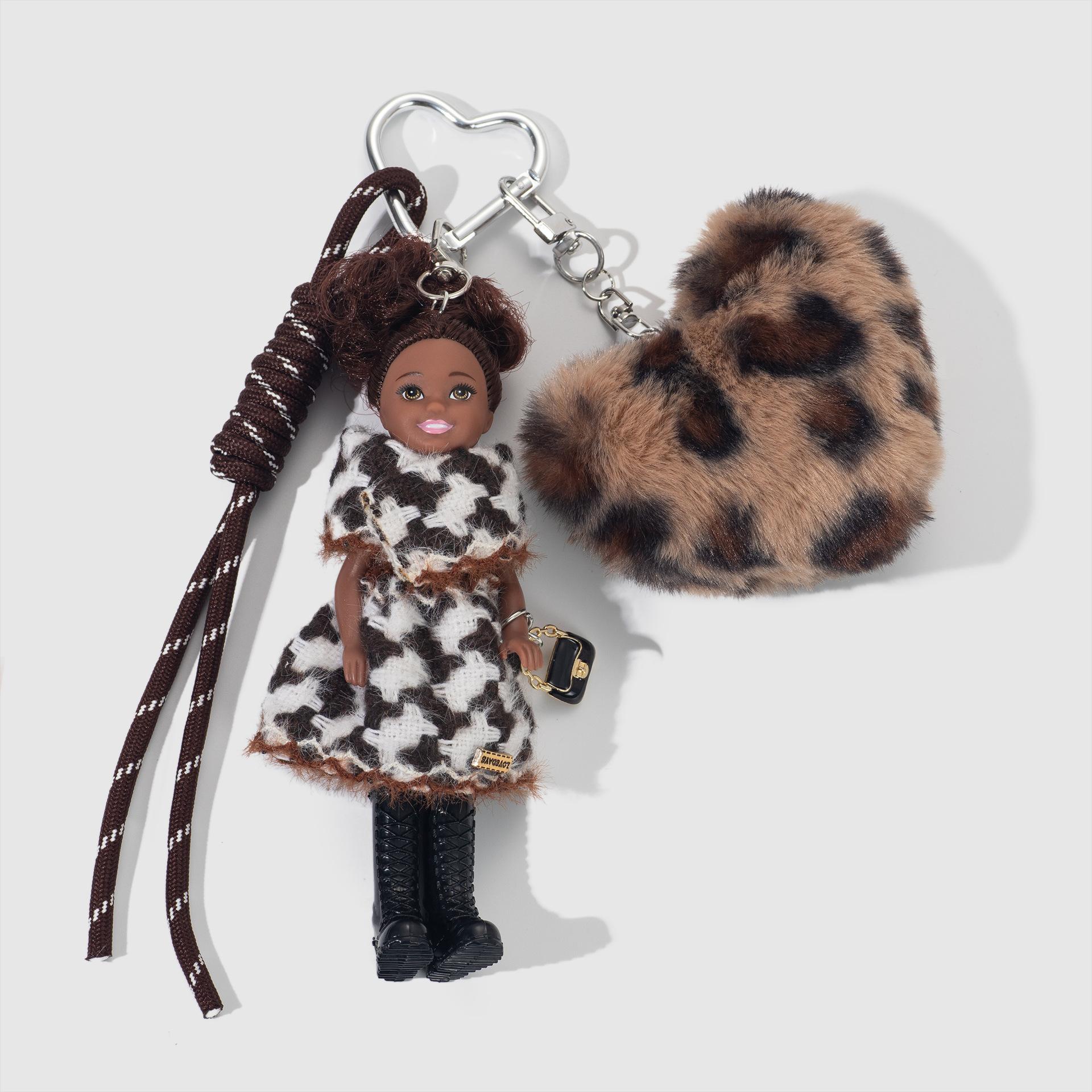 Cute Curly Hair African Dark Skin Babi Princess Doll Pendant Keychain Fashion Small Fragrant Wind BJD Doll Bag Decor Keychain