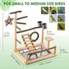 Wooden Bird Play Stand Natural Wood Parrot Playground with Ladder Swing Feeding Cup Cage Top Training Gym Perch for Parrots