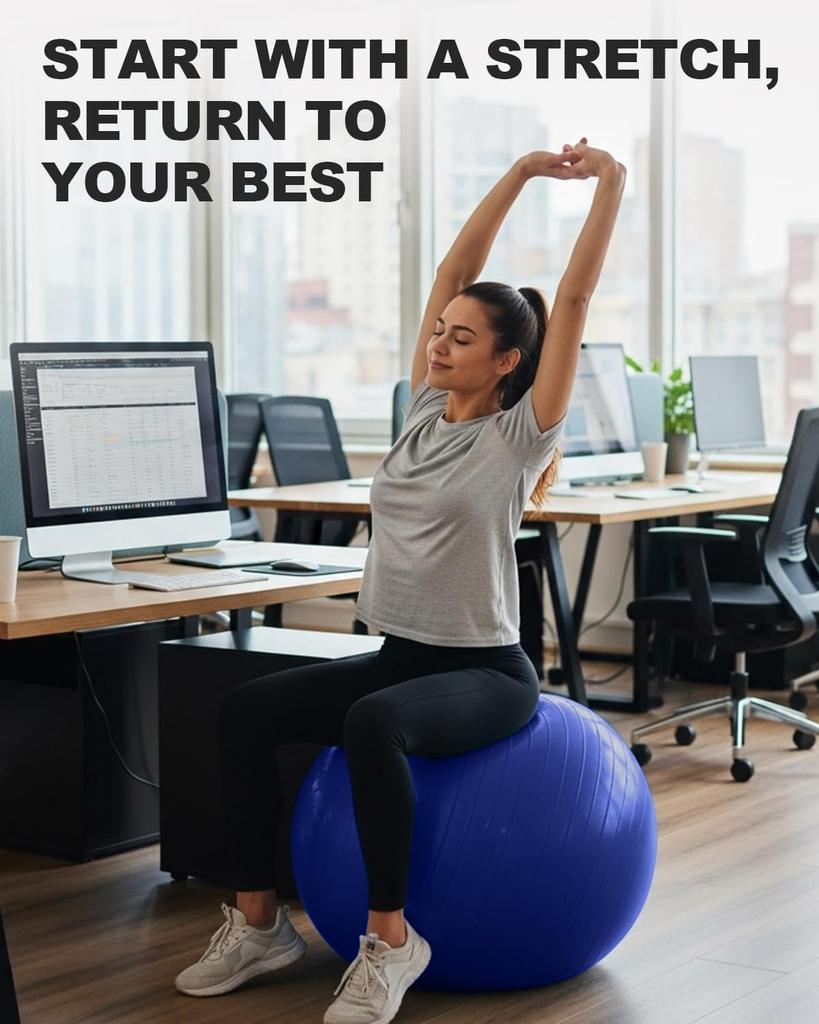 Trideer Exercise Ball Extra Thick Yoga Ball Stability Supports Up To 2200 Maternity Ball with Quick Pump Home Large (45-85cm), Chair, Heavy-Duty Ball,