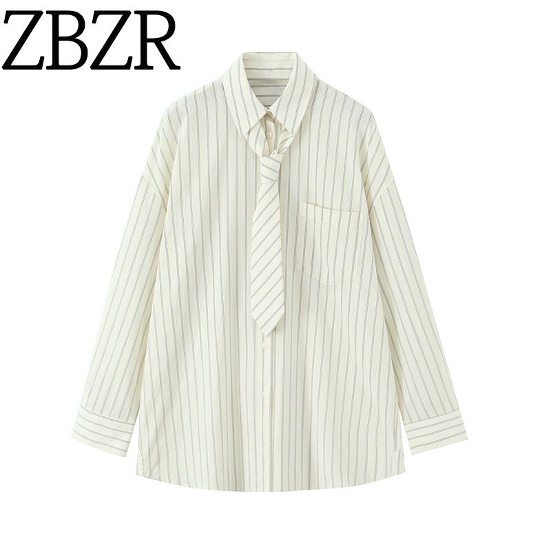 Za Autumn New Arrivals Women's Clothing Zr European and American Style Fashionable Versatile Long-Sleeve Tie Loose Shirt 4764113