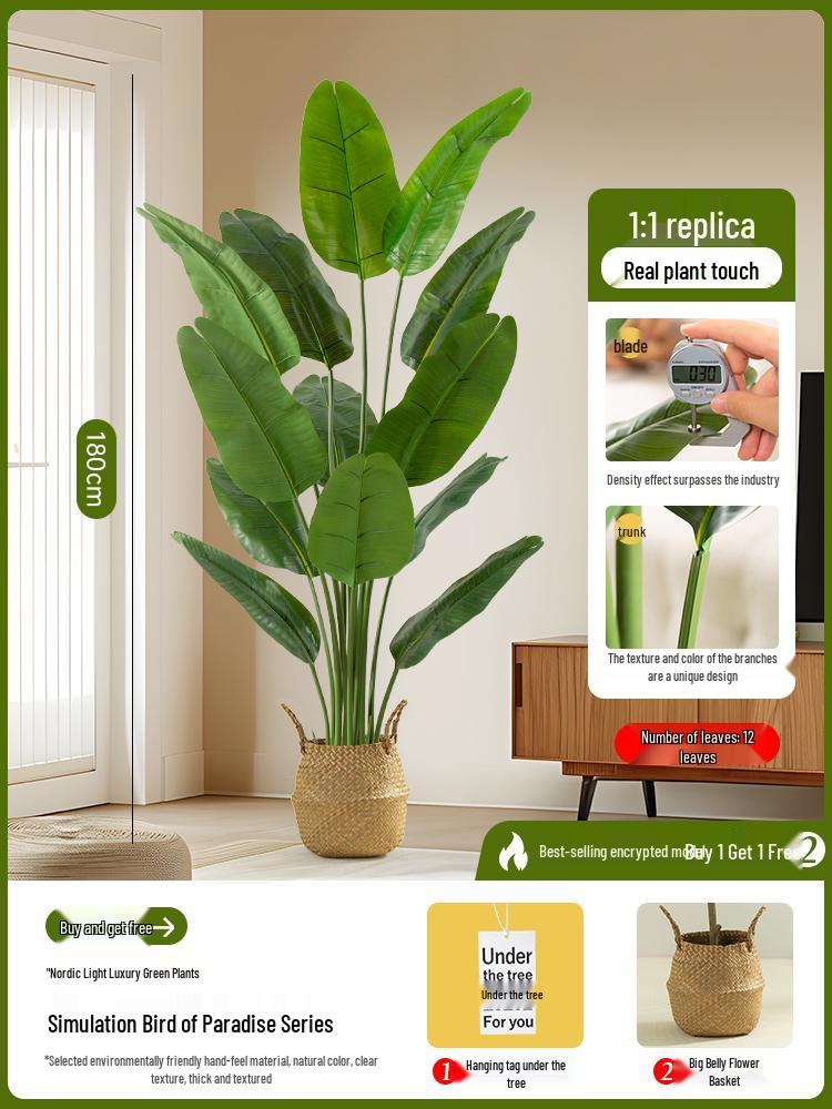 Luxury Fishtail Palm Artificial Tree for Indoor Living Room Decor - Bionic Green Plant In Pot for Floor Landscaping.
