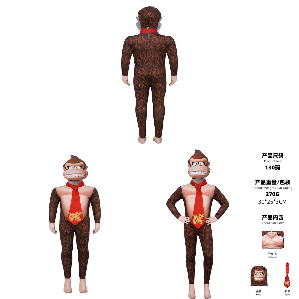 Super Mario Bros Donkey Kong Cosplay Costume For Kids And Adults With Gorilla Head Mask For Halloween Party