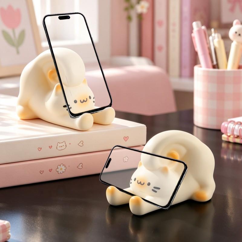 Cute Lazy Cat Phone Stand Desktop Holder Living Room Office Study Decor Accessory Gift