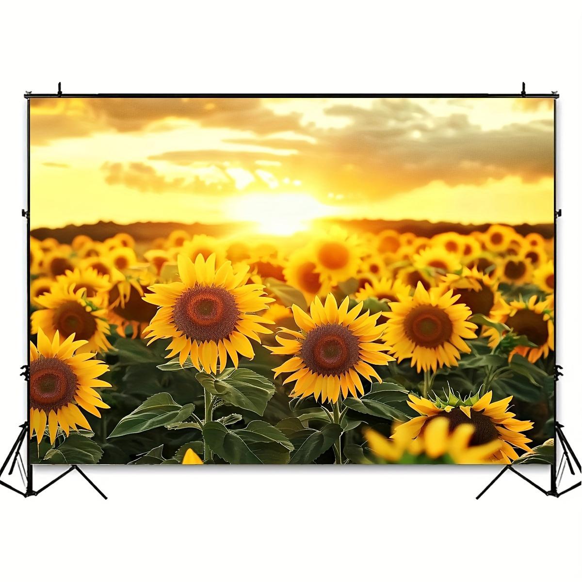 Vibrant Sunflowers Field Photography Backdrop - Fall Sunset Yellow Florals Party Photo Background Tapestry with Rich Texture 150x110cm