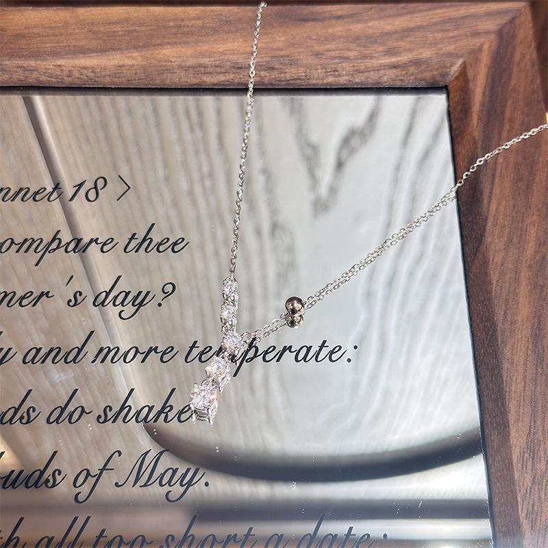 

Exquisite Zircon Water Drop Wheat Tassel Y-Shaped Necklace for Women, Full S925 Sterling Silver