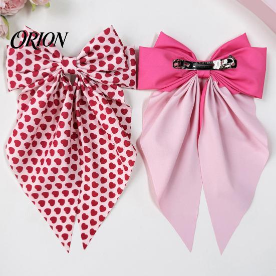 Atmospheric Look Hair Accessories Bow Clip with Heart Leopard Print Ribbon, Large Long Tail Spring Valentine Day Gifts for Women, Sweet Accessory