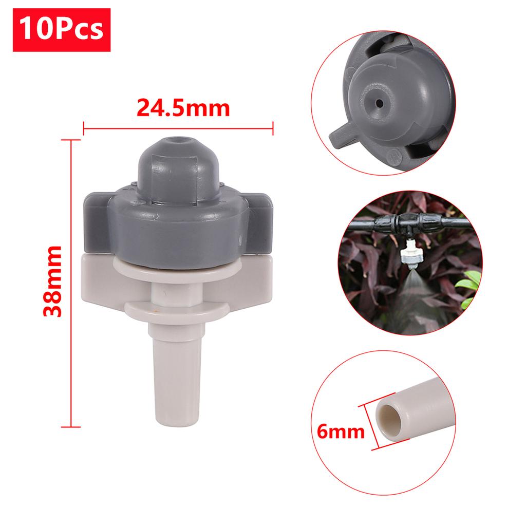 10/100Sets Micro Atomization Nozzle Kits 6mm Interface Atomizing Grey Micro-Sprayers 4/7mm Hose Garden Irrigation Humidification