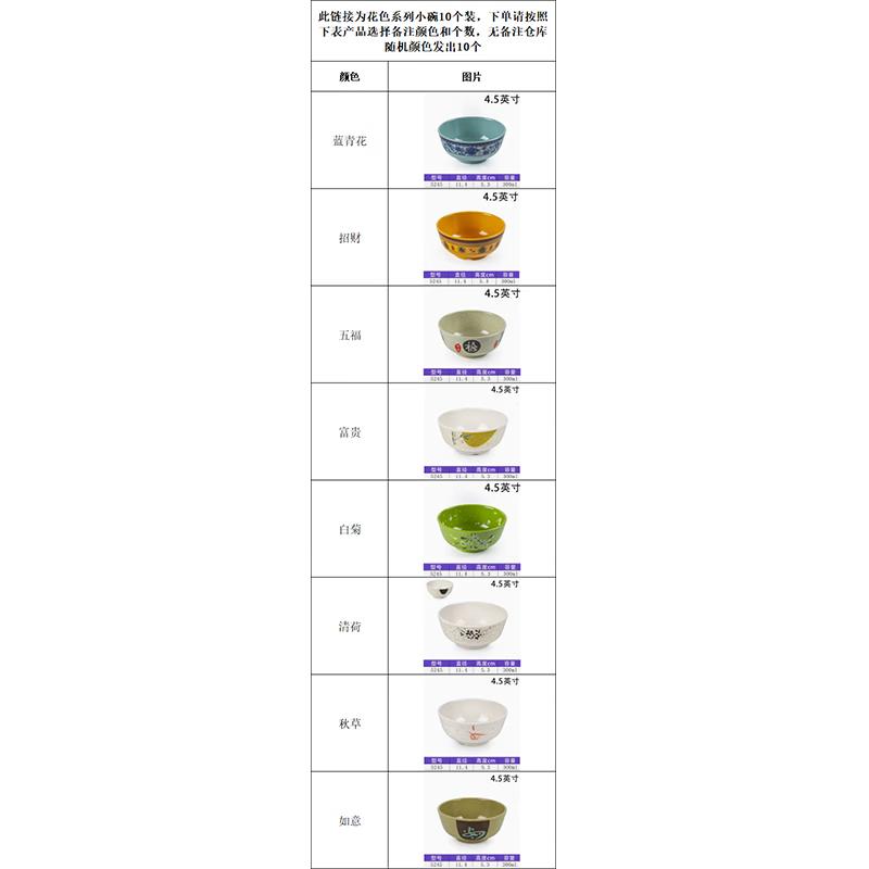 Meichu 4.5-inch Melamine Rice Bowls (10-pack)