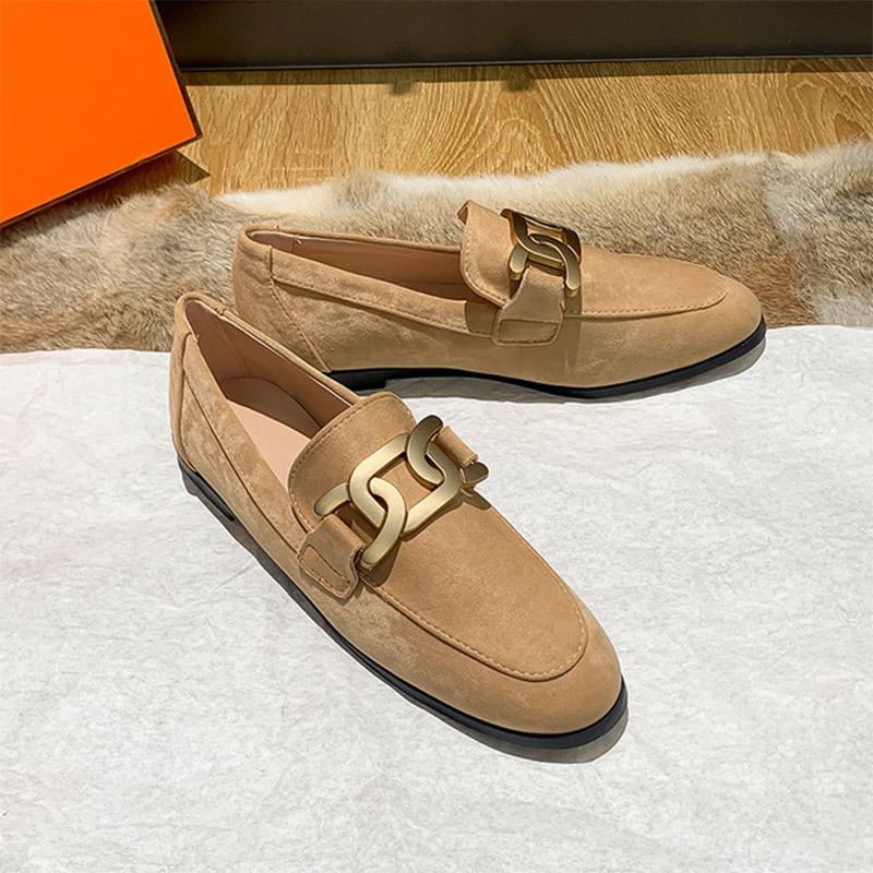 Flache Schuhe für Damen, Damenmode, Slipper, Metallkettendekor, lässig, niedriger Absatz, Oxford-Schuhe, runde Zehenpartie, Top-Qualität