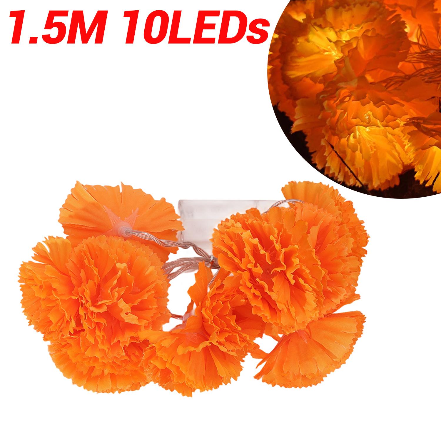 Halloween Marigold Garland LED Light String Artificial Marigold Flowers Battery Powered Halloween Lamp Outdoor Party Decorations