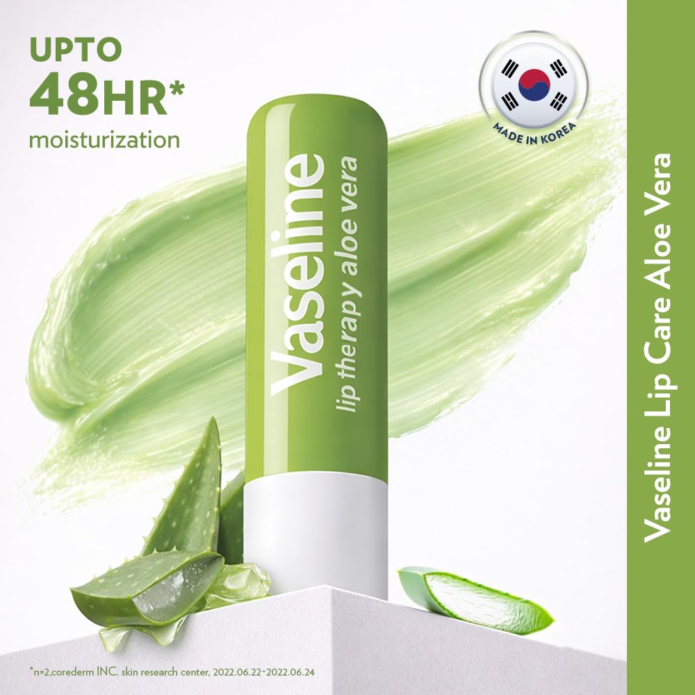 Vaseline Lip Care Aloe Vera Lip Balm Stick 4.8g Pack of 1 Up to 48Hr Moisturization Soft Lips
