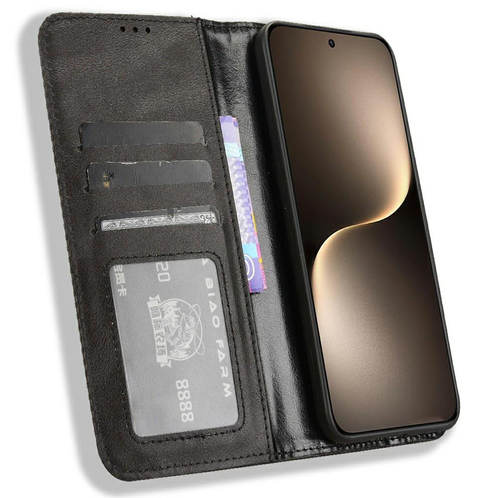 

For Honor Magic7 5G Leather Case Wallet Stand Retro Texture Phone Cover Black