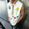 INCERUN Mens Casual Sleeveless Shirt Lapel Collar Button Down Funny Cartoon Graffiti Print Holiday Tank Tops