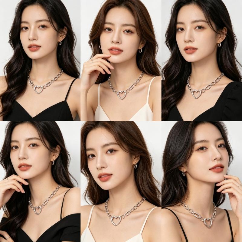 Open Heart Pendant Necklace for Women, Silver Tone Link Chain Jewelry with Adjustable 31-40 Cm Length for Daily Outfits and Gift Use
