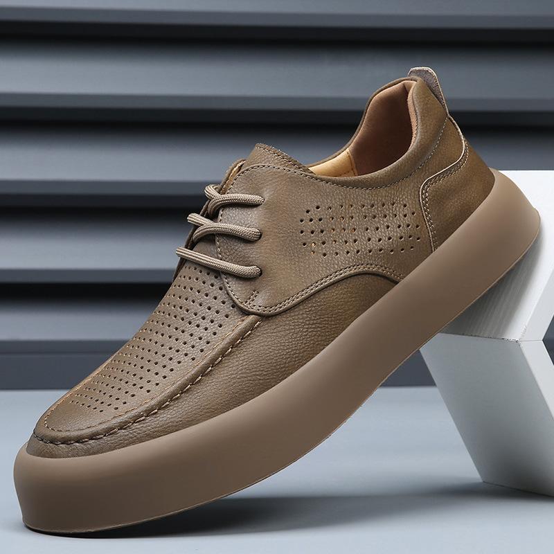 

Men s hole shoes new summer trendy brand versatile leather thick baseplate shoes men s hollow casual sports trendy shoes 38