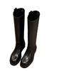 Cowhide Version~ Round Head High Boots Show Thinness and Height, Show Legs Straight Thick-soled Knight Boots Women's Autumn and Winter