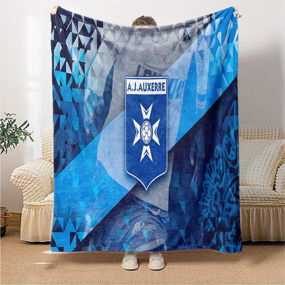 Aj Auxerre Football Club Flannel Blanket, Soft Polyester, Modern Design, All-Season for Camping, Travel, Gifts for holidays or birthdays