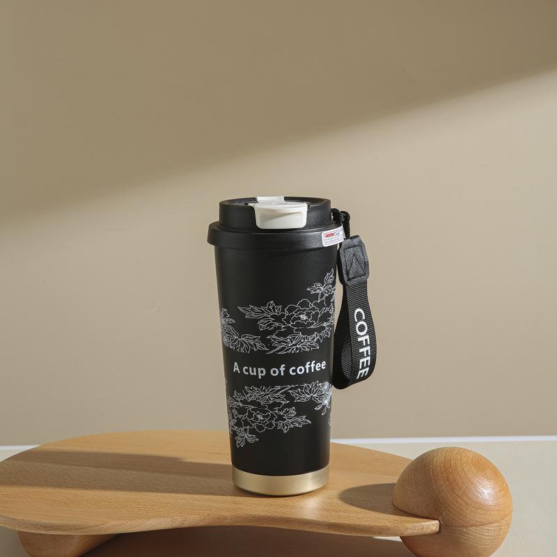 

Термокружка из нержавеющей стали «Ландыш», офисная бутылка для воды, чашка для чая и кофе, двойная бутылка для воды с трубочкой, многоразовая, для путешествий 500ml чёрный