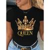 Damen T-Shirt mit Königinnenkrone Print, Rundhalsausschnitt, Kurze Ärmel, Mittlere Dehnbarkeit, Maschinenwaschbar, Lässig, Semi-Formell, Ganzjahres-Oberteil