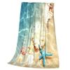 Beach Throw Blanket, Ocean Beach Theme Seashell Travel Blanket for Living Room Sofa Bed Office Soft Cozy Plush Flannel Blanket