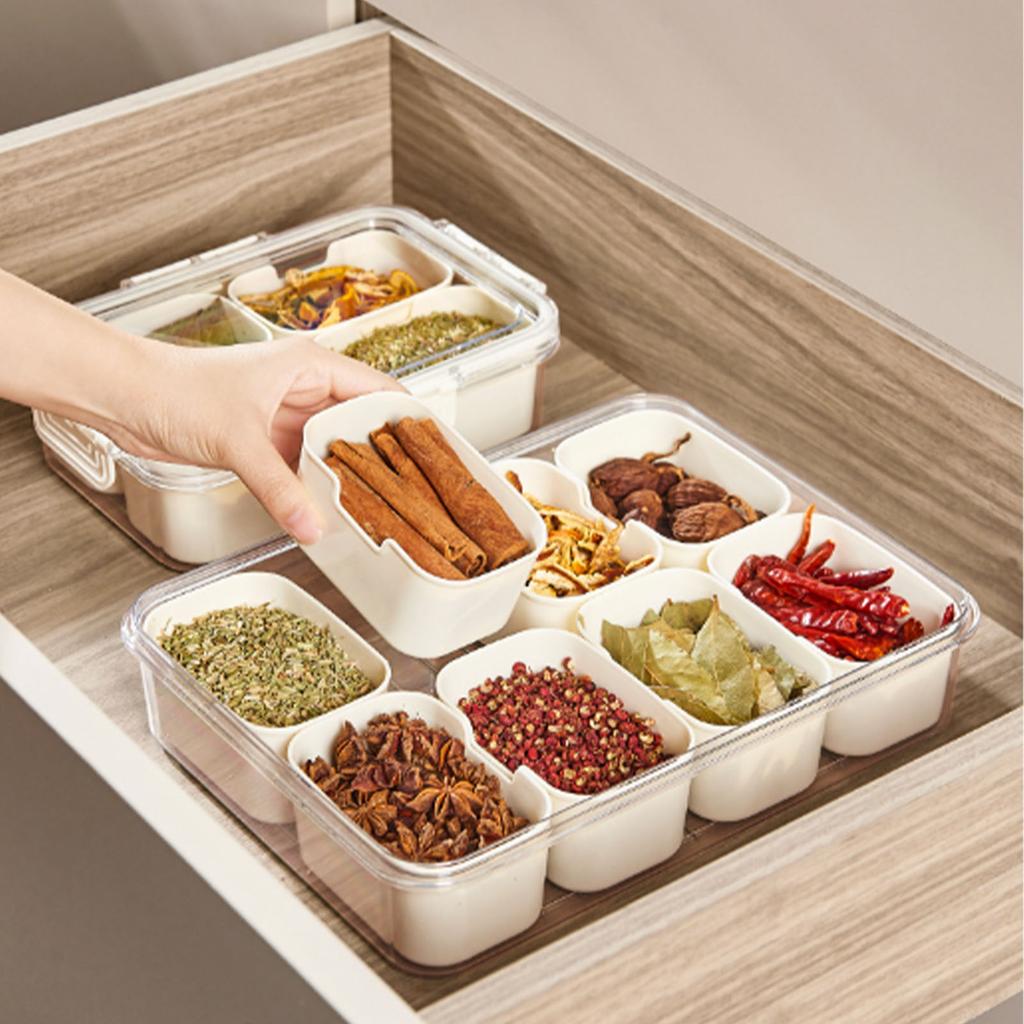 Kaufe Aufbewahrungsbox aus Kunststoff mit mehreren Fächern, Kühlschrank-Lebensmittel-Trennbox für Knödel, Gemüse, Obst, Gewürze zum Preis ab 27