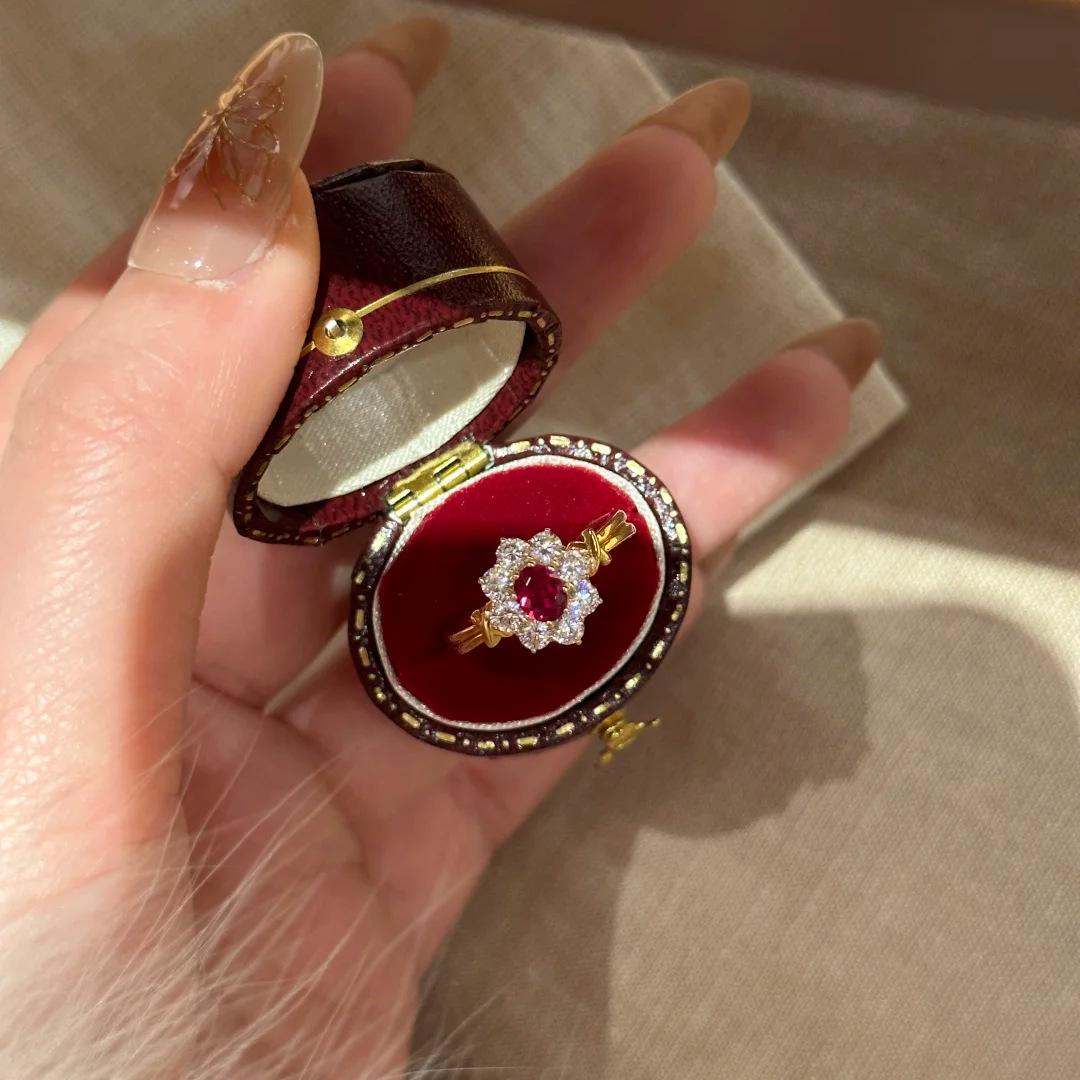 

2026 High-end Weaving Design Blue Spinel Ring Light Luxury Red Corundum Earrings Colorful Treasure Set High Carbon Diamond Ear Buckle Women Resizable