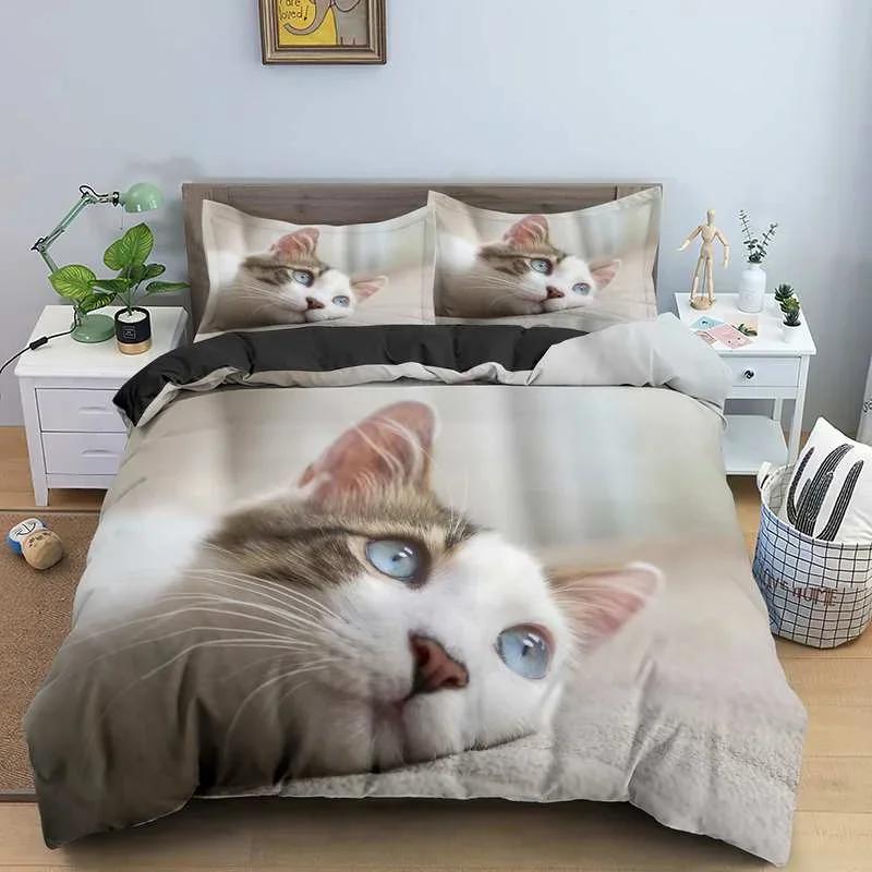 Sphynx Cat King Queen Duvet Cover Lovely Pet Kitty Bedding Set For Kids Teens Adults Animal Grey 2/3Pcs Polyester Quilt Cover