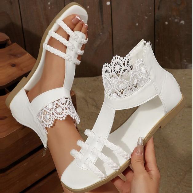 Sandali Da Donna Moda Retro Scarpe Donna 2026 Estate Nuovi Sandali Donna Pizzo Pizzo Semplici Versatili Sandali Romani da Spiaggia Donna